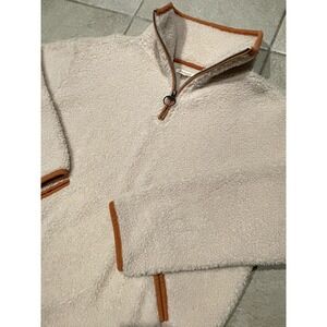 Barbour Cream Sherpa Fleece Pullover with Tan Trim